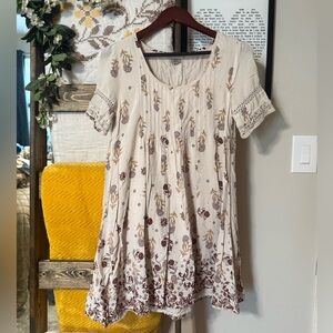 Ecoté from Urban Outfitters Cream and Brown Floral Dress